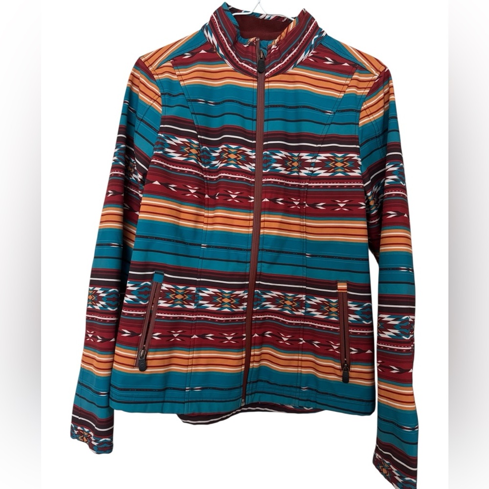 Shyanne Teal and Red Striped Bomber Jacket